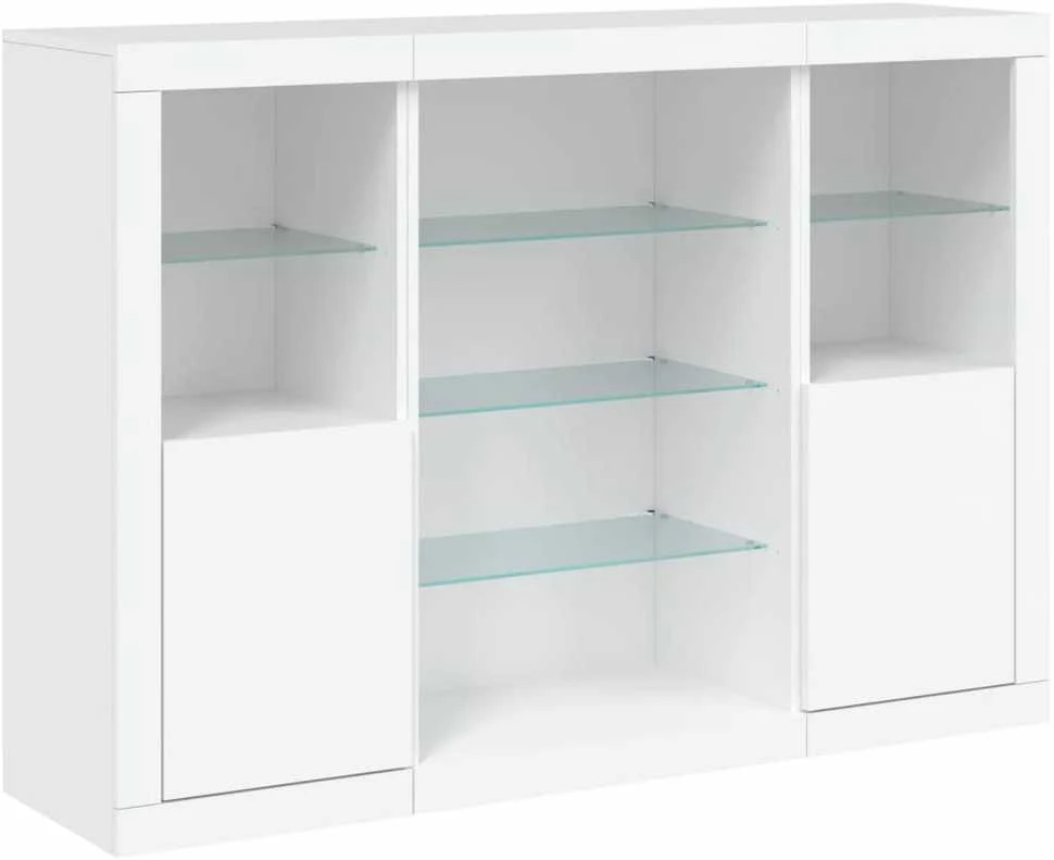 Šoninės spintelės su LED, 3vnt., baltos, apdirbta mediena
