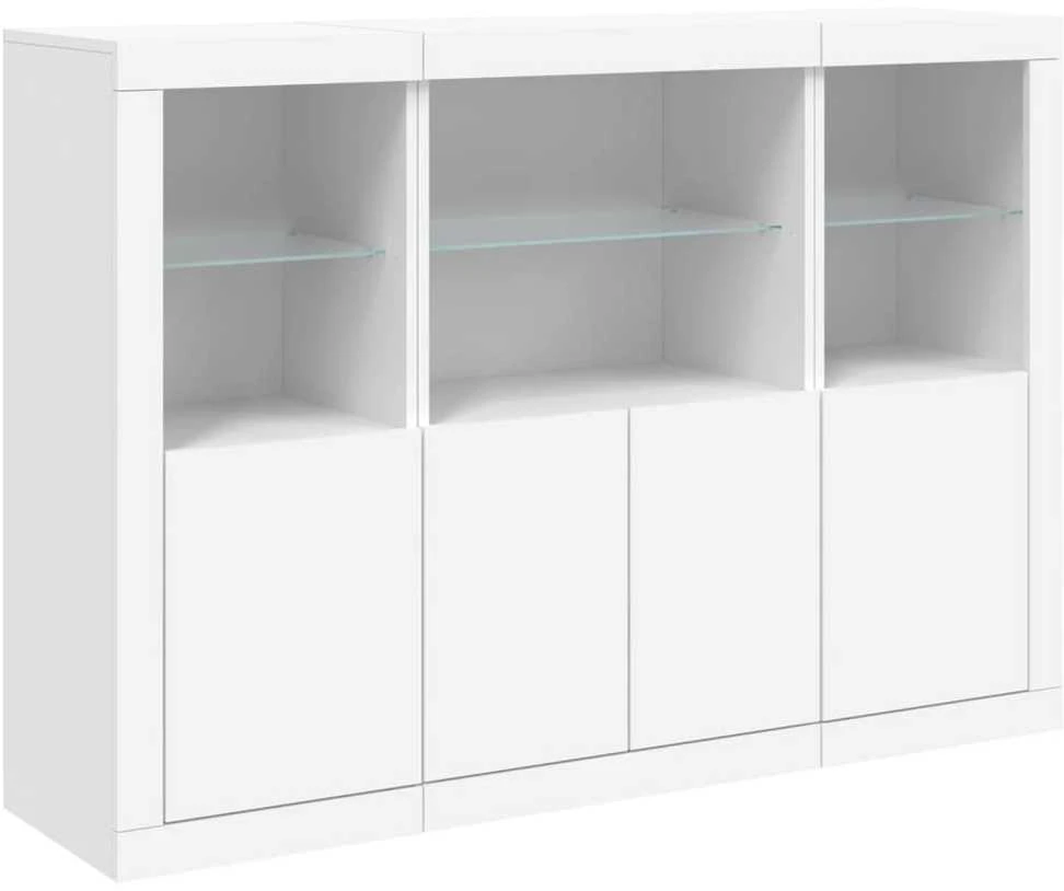 Šoninės spintelės su LED, 3vnt., baltos, apdirbta mediena