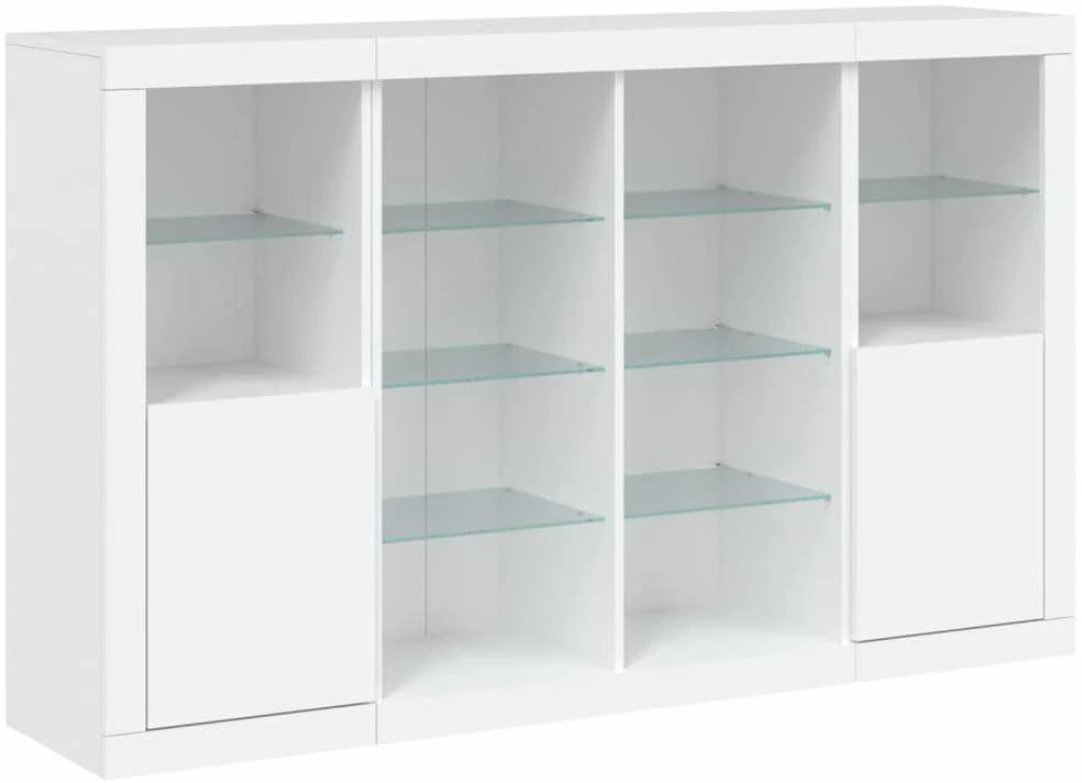 Šoninės spintelės su LED, 3vnt., baltos, apdirbta mediena