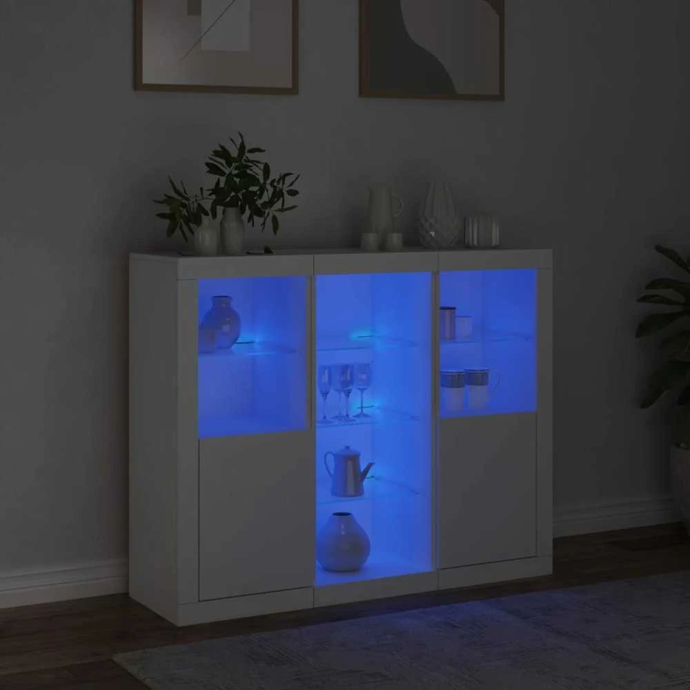 Šoninės spintelės su LED, 3vnt., baltos, apdirbta mediena