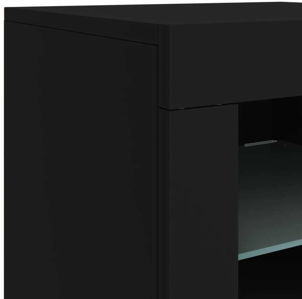 Šoninės spintelės su LED lemputėmis, 2vnt., juodos, mediena