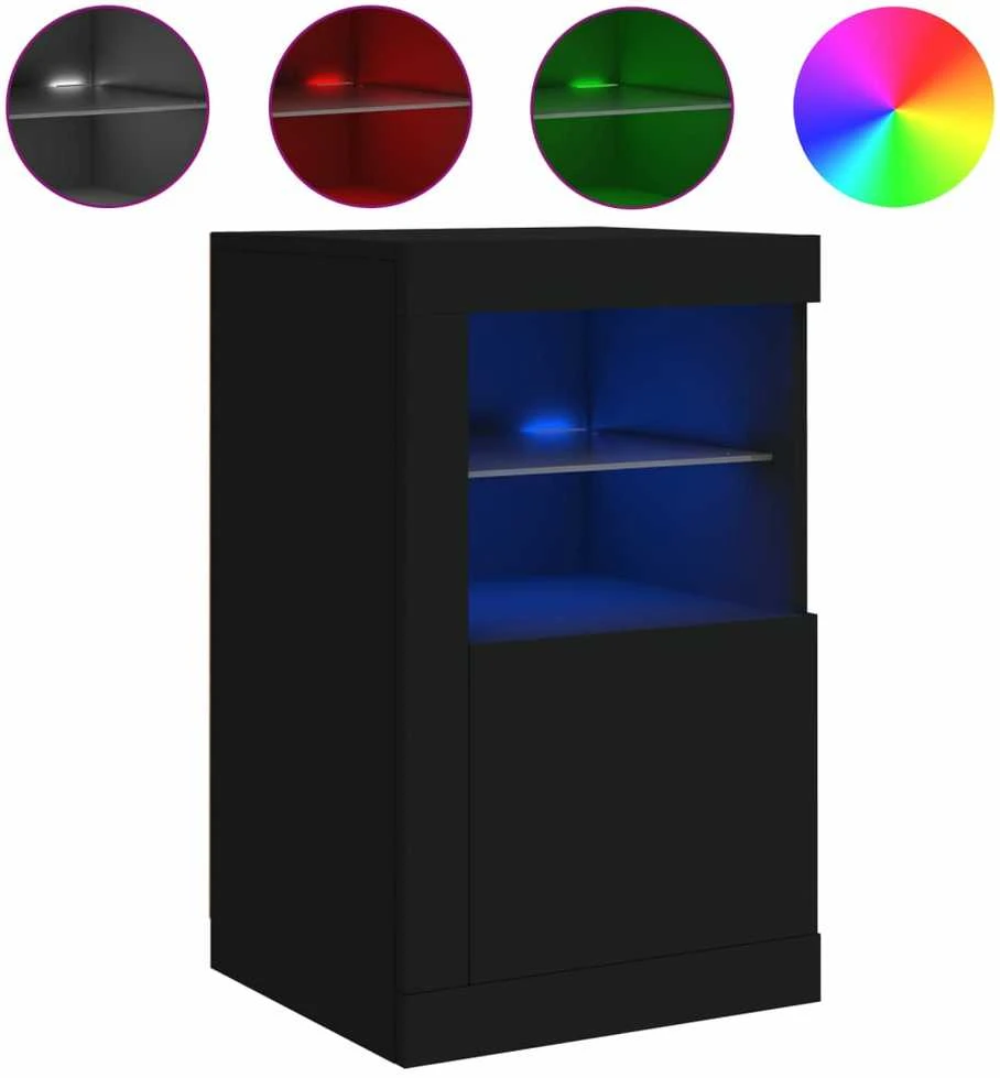 Šoninės spintelės su LED lemputėmis, 2vnt., juodos, mediena
