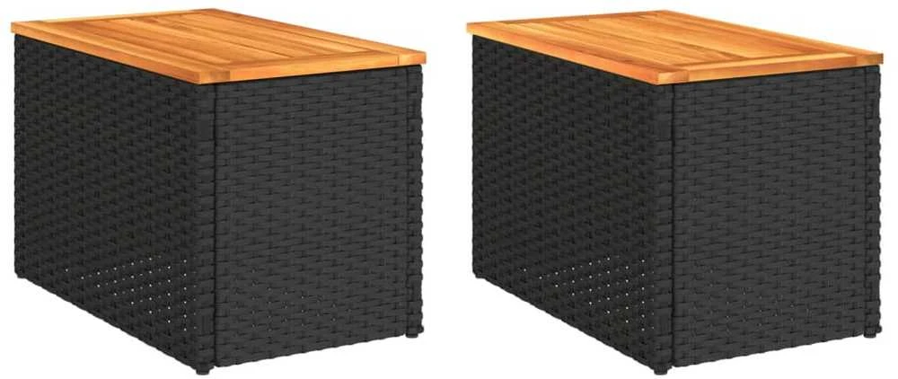 Šoniniai sodo staliukai, 2vnt., juodi, 55x34x37cm, poliratanas