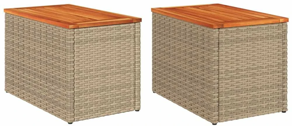 Šoniniai sodo staliukai, 2vnt., smėlio, 55x34x37cm, poliratanas