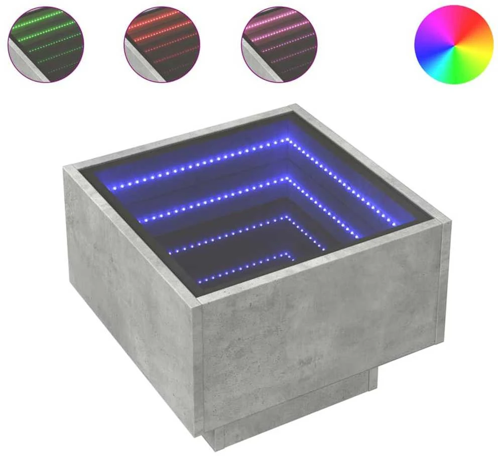 Šoninis staliukas su LED, betono, 40x40x30cm, apdirbta mediena