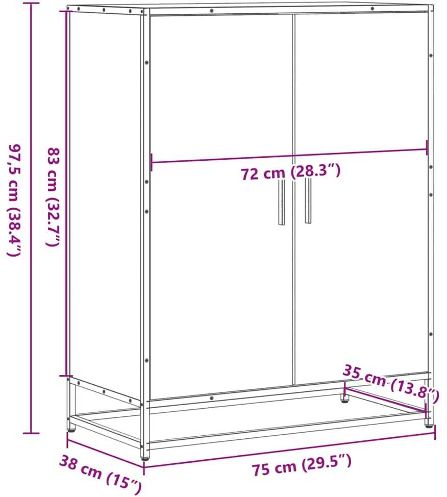Spintelė batams, dūminio ąžuolo, 75x38x97,5cm, mediena/metalas