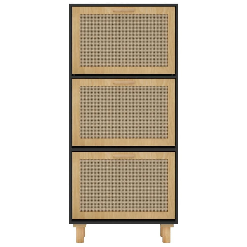 Spintelė batams, juodos spalvos, 52x25x115cm, mediena/ratanas