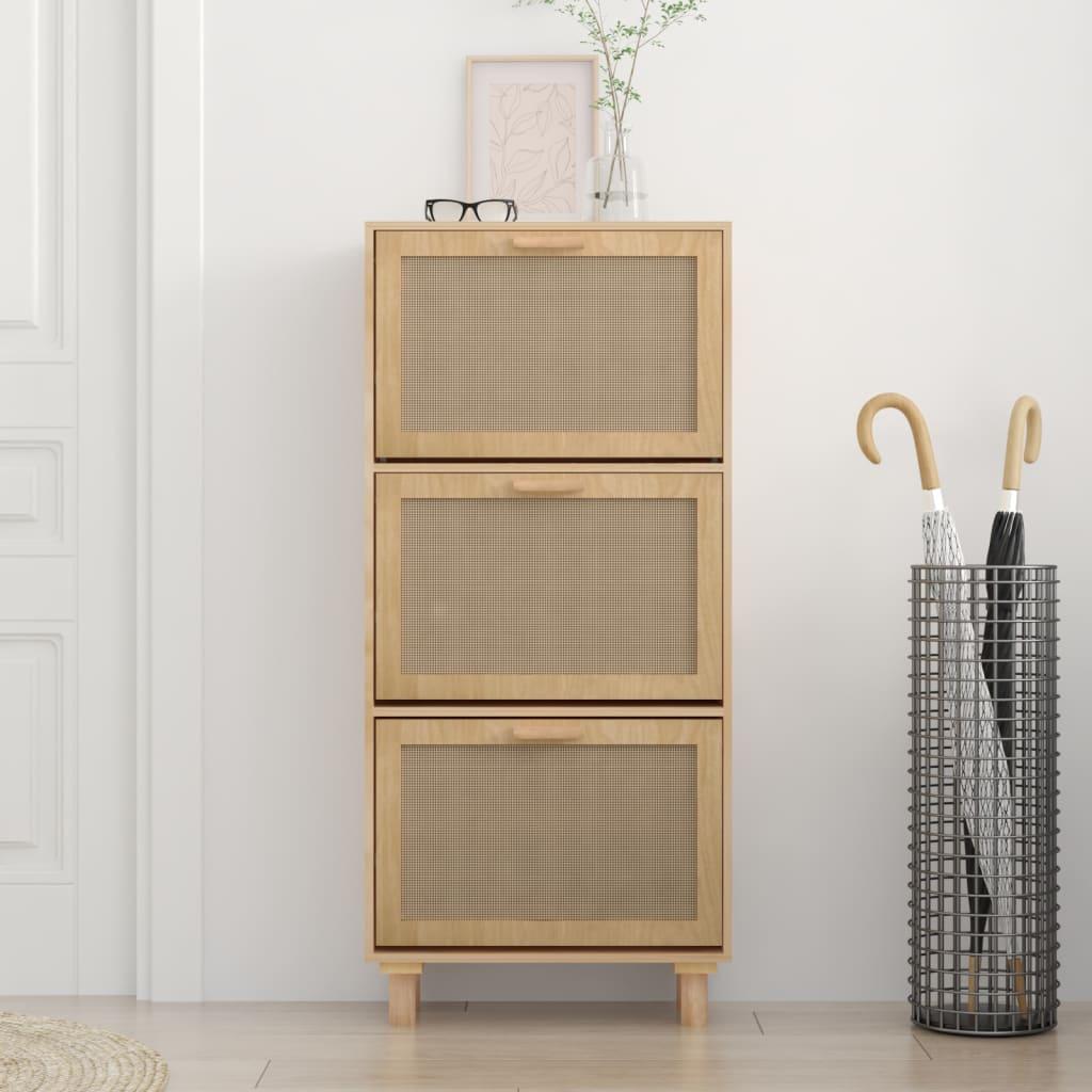 Spintelė batams, rudos spalvos, 52x25x115cm, mediena/ratanas