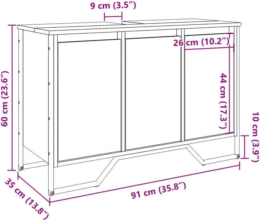Spintelė praustuvui, dūminė, 91x35x60cm, apdirbta mediena