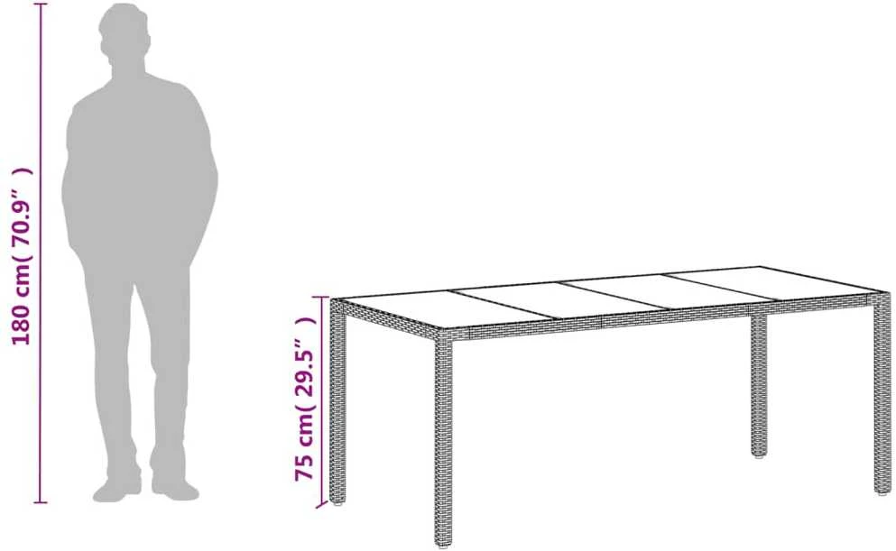Stalas su stikliniu stalviršiu, baltas, 190x90x75, poliratanas