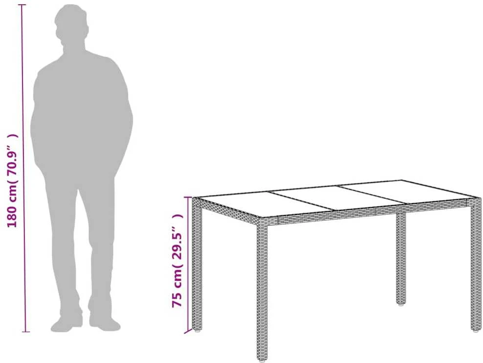 Stalas su stikliniu stalviršiu, baltas, 150x90x75cm, ratanas