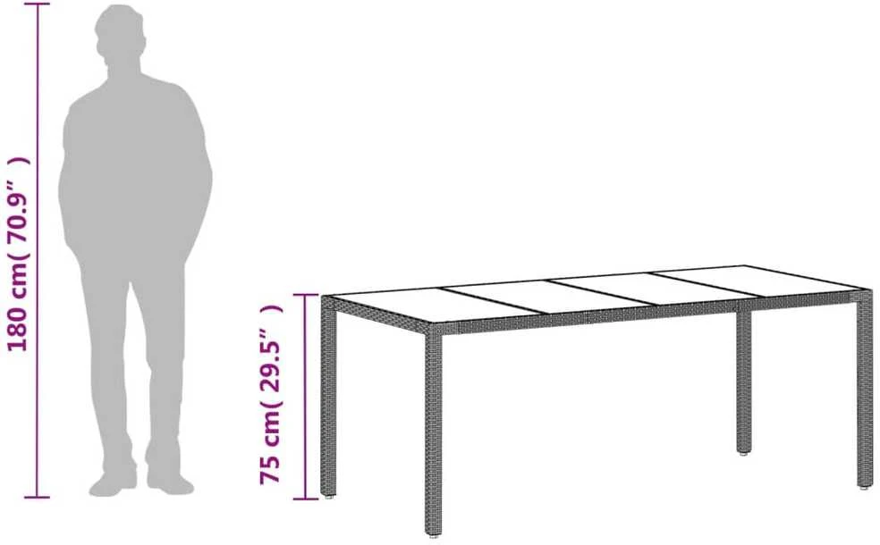 Stalas su stikliniu stalviršiu, pilkas, 190x90x75, poliratanas