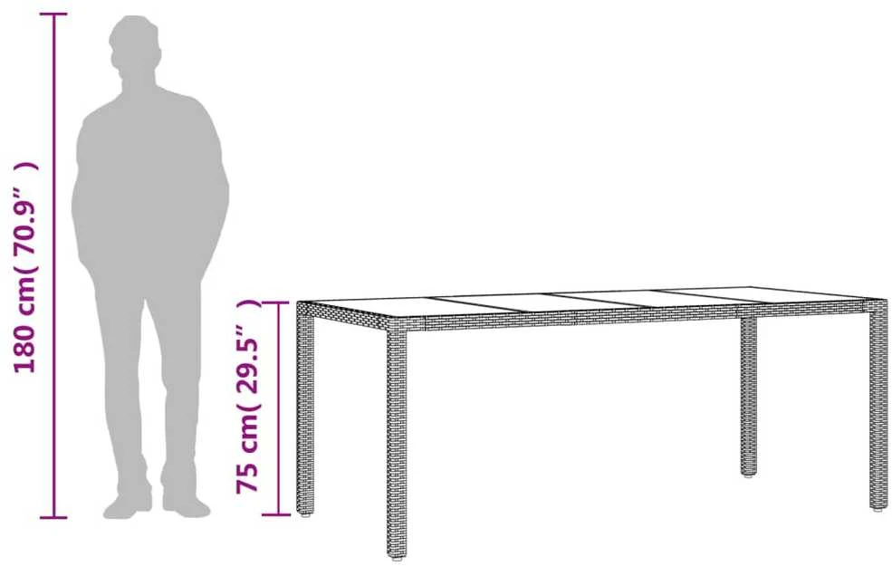 Stalas su stikliniu stalviršiu, pilkas, 190x90x75, poliratanas