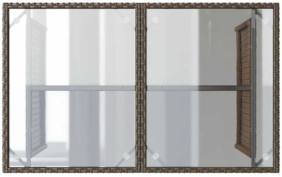 Stalas su stikliniu stalviršiu, rudas, 110x68x70cm, poliratanas