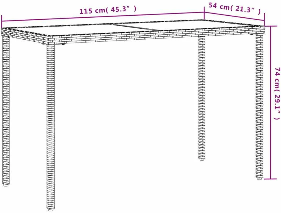 Stalas su stikliniu stalviršiu, rudas, 115x54x74cm, poliratanas