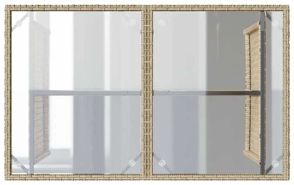Stalas su stikliniu stalviršiu, smėlio, 110x68x70cm, PE ratanas