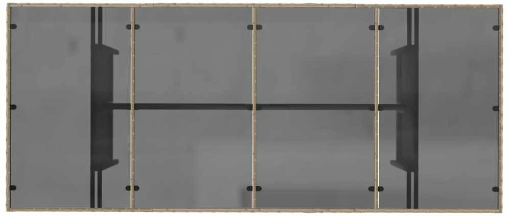 Stalas su stikliniu stalviršiu, smėlio, 190x80x75cm, PE ratanas
