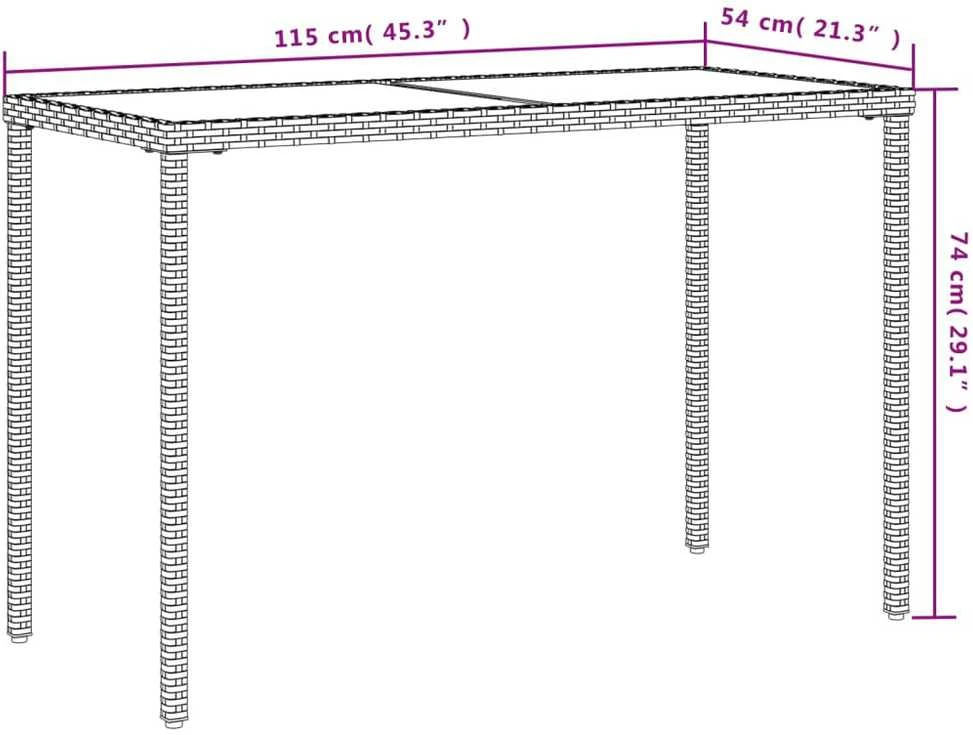 Stalas su stikliniu stalviršiu, smėlio, 115x54x74cm, PE ratanas