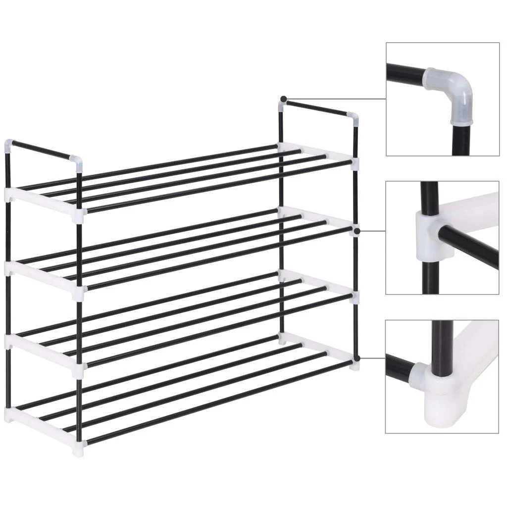 Stovas batams, 4 lentynos, metalas ir plastikas, juodas