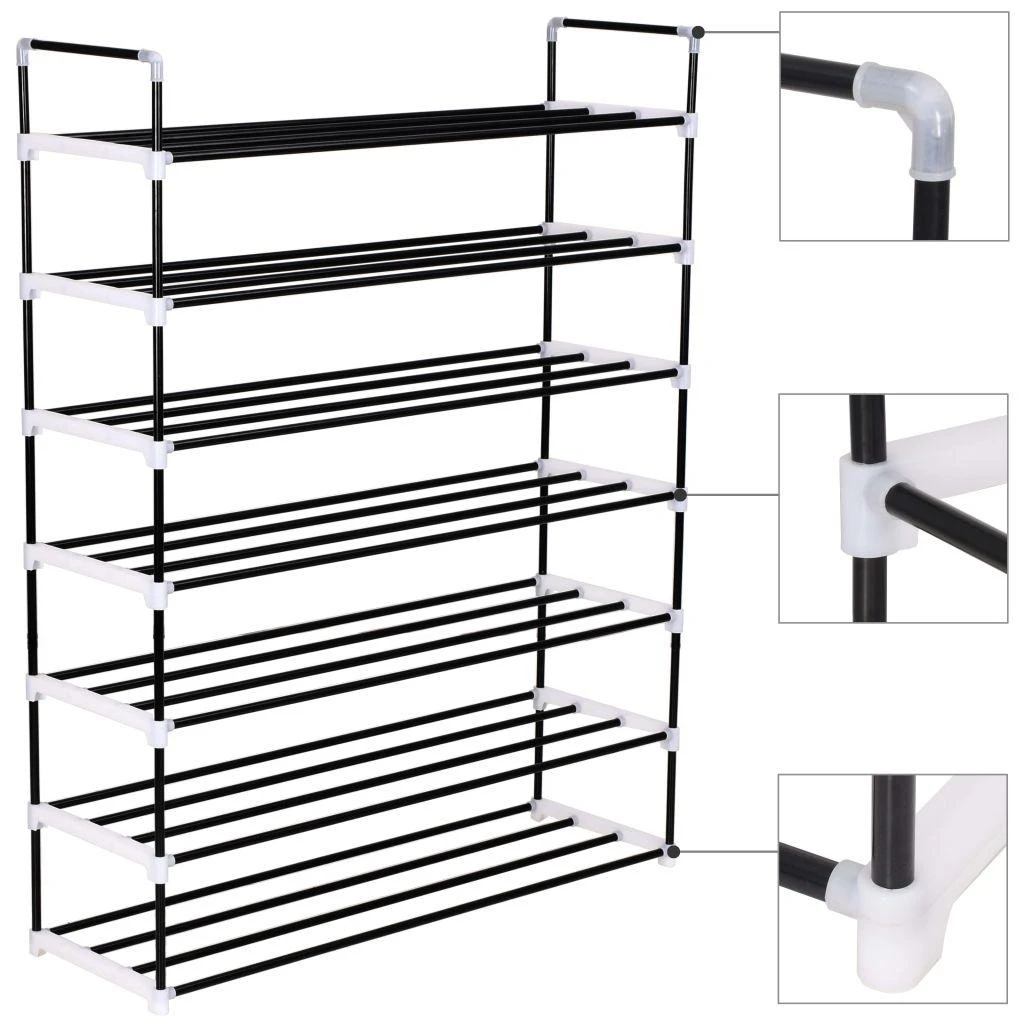 Stovas batams, 7 lentynos, metalinis ir plastikinis, juodas