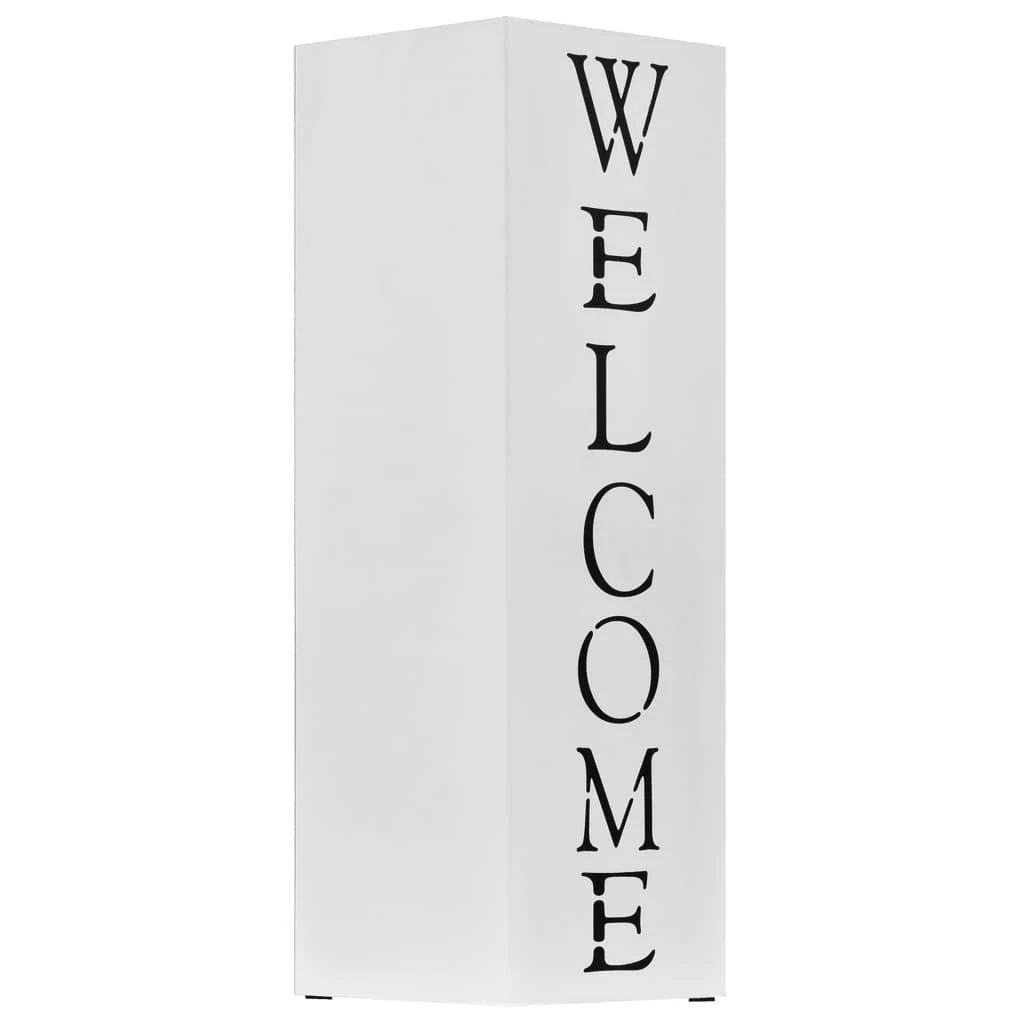 Stovas skėčiams, su užrašu Welcome, plieno, baltas