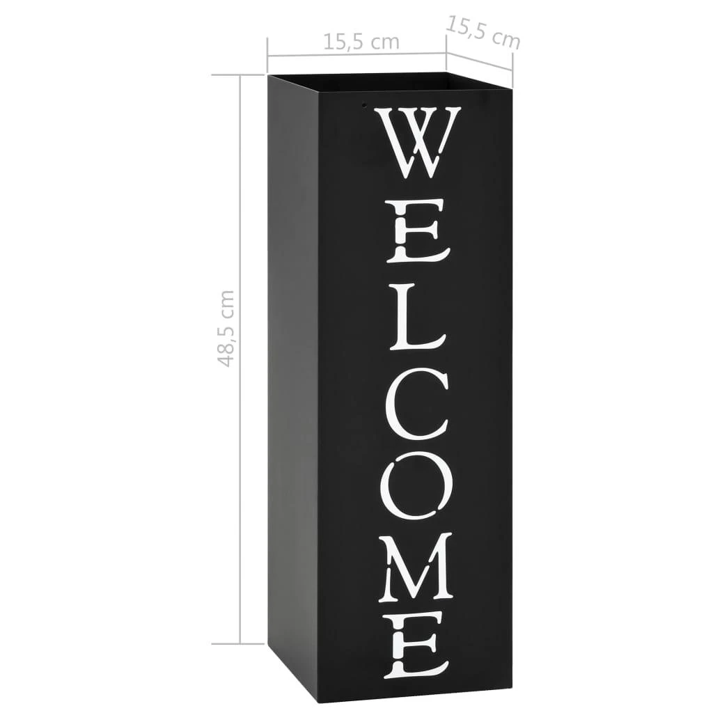 Stovas skėčiams, su užrašu Welcome, plieno, juodas