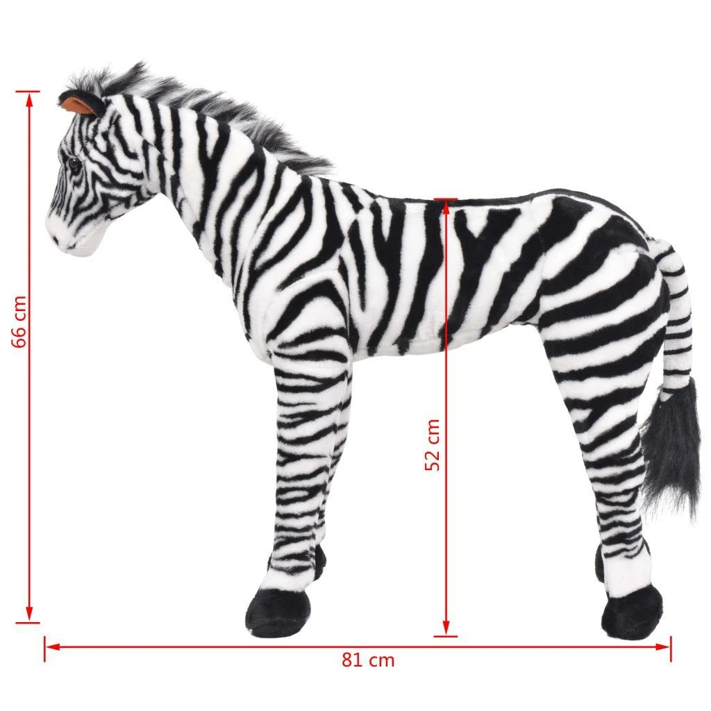 Stovintis pliušinis žaislas zebras, juodas ir baltas, XXL