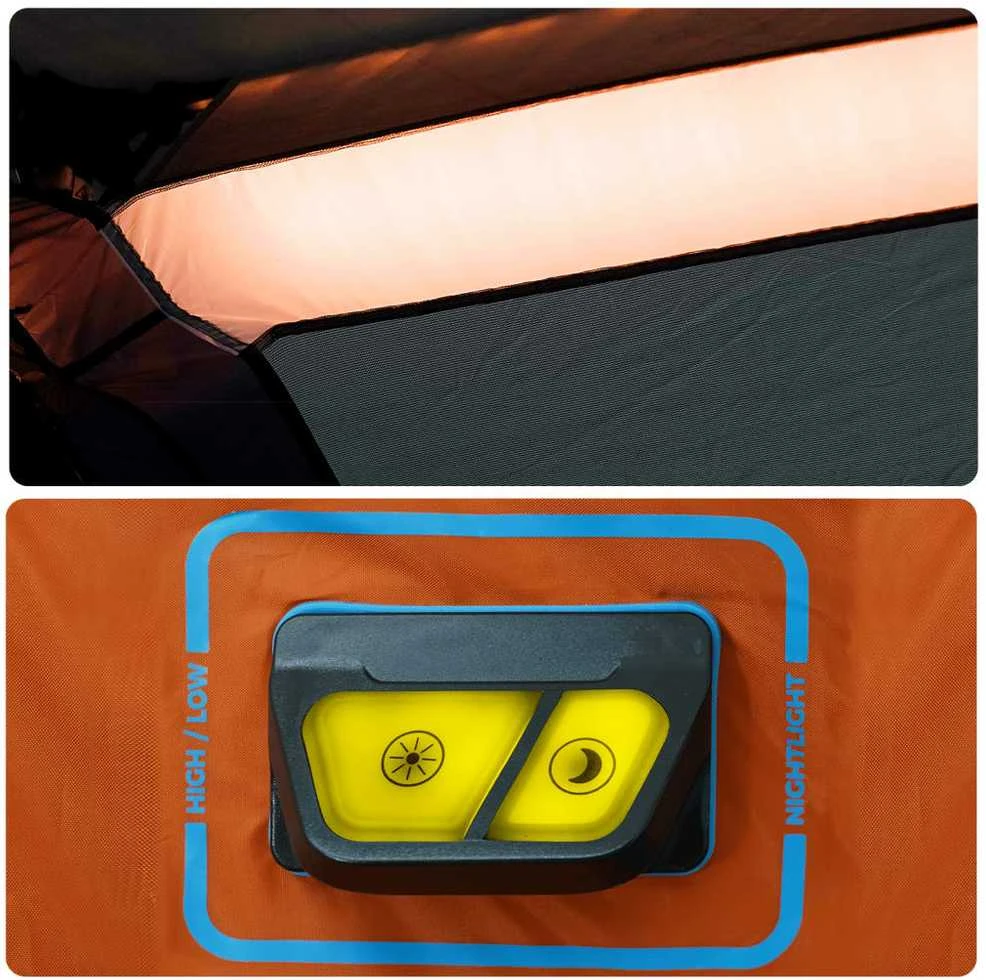 Šeimos palapinė su LED, pilka ir oranžinė, 10 vietų