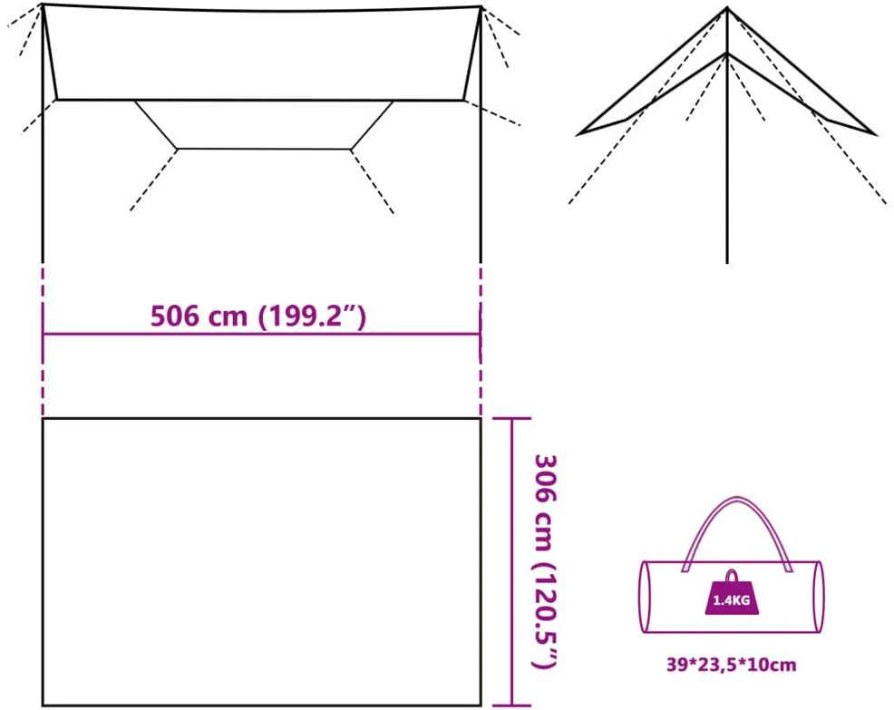 Stovyklavimo tentas, alyvuogių, 506x306cm, atsparus vandeniui