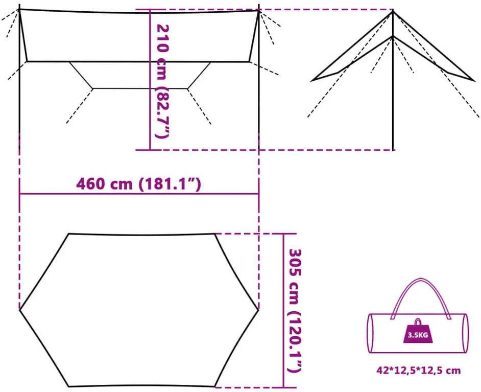 Stovyklavimo tentas, mėlynas, 460x305x210cm, atsparus vandeniui