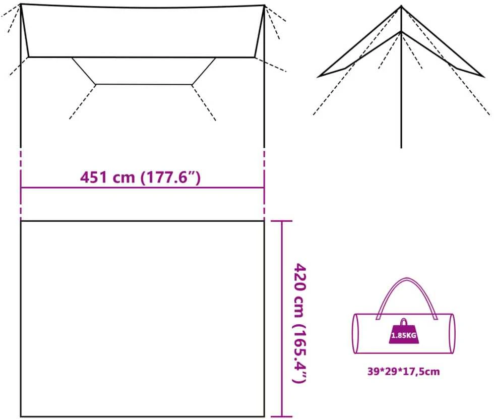 Stovyklavimo tentas, rudas, 451x420cm, atsparus vandeniui