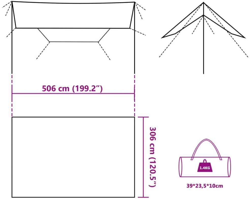 Stovyklavimo tentas, rudas, 506x306cm, atsparus vandeniui