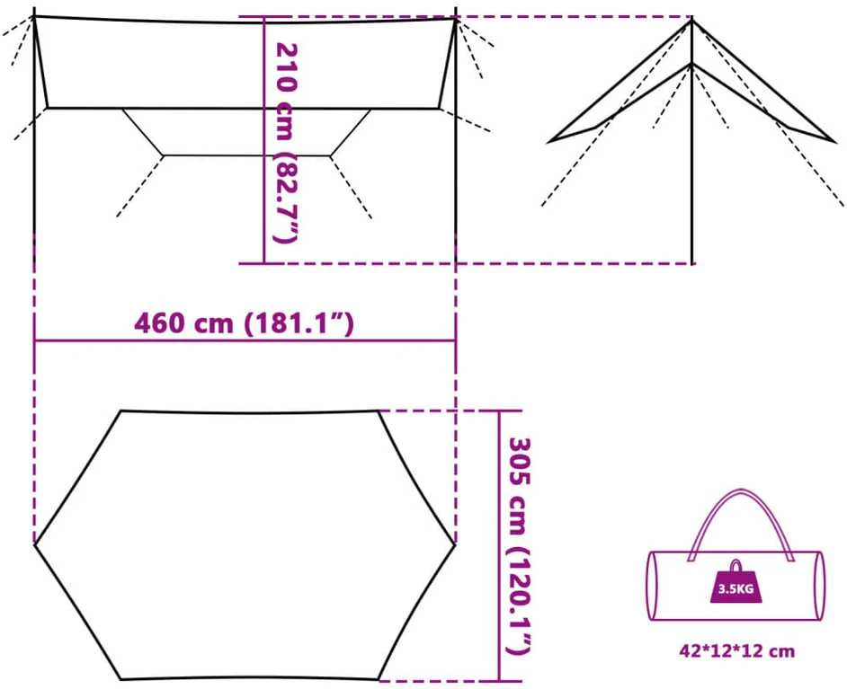 Stovyklavimo tentas, žalias, 460x305x210cm, atsparus vandeniui