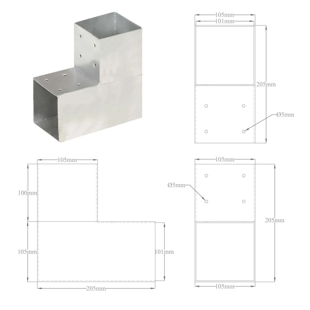Stulpo sujungimas, 101x101mm, galvanizuotas metalas, L formos