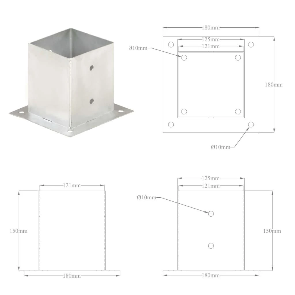 Stulpų pagrindai, 4vnt., galvanizuotas metalas, 121mm