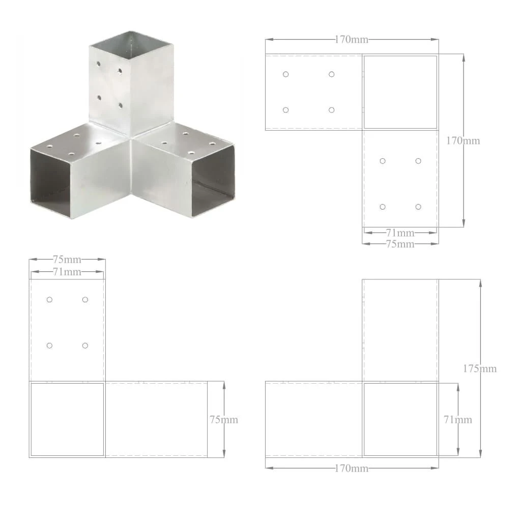 Stulpų sujungimai, 4vnt., 71x71mm, metalas, Y formos
