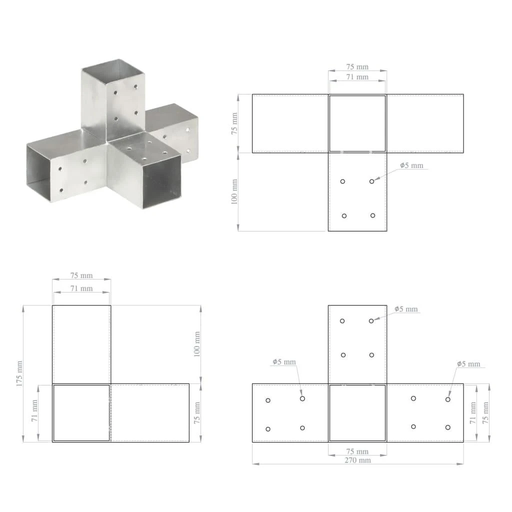 Stulpų sujungimai, 4vnt., 71x71mm, metalas, X formos