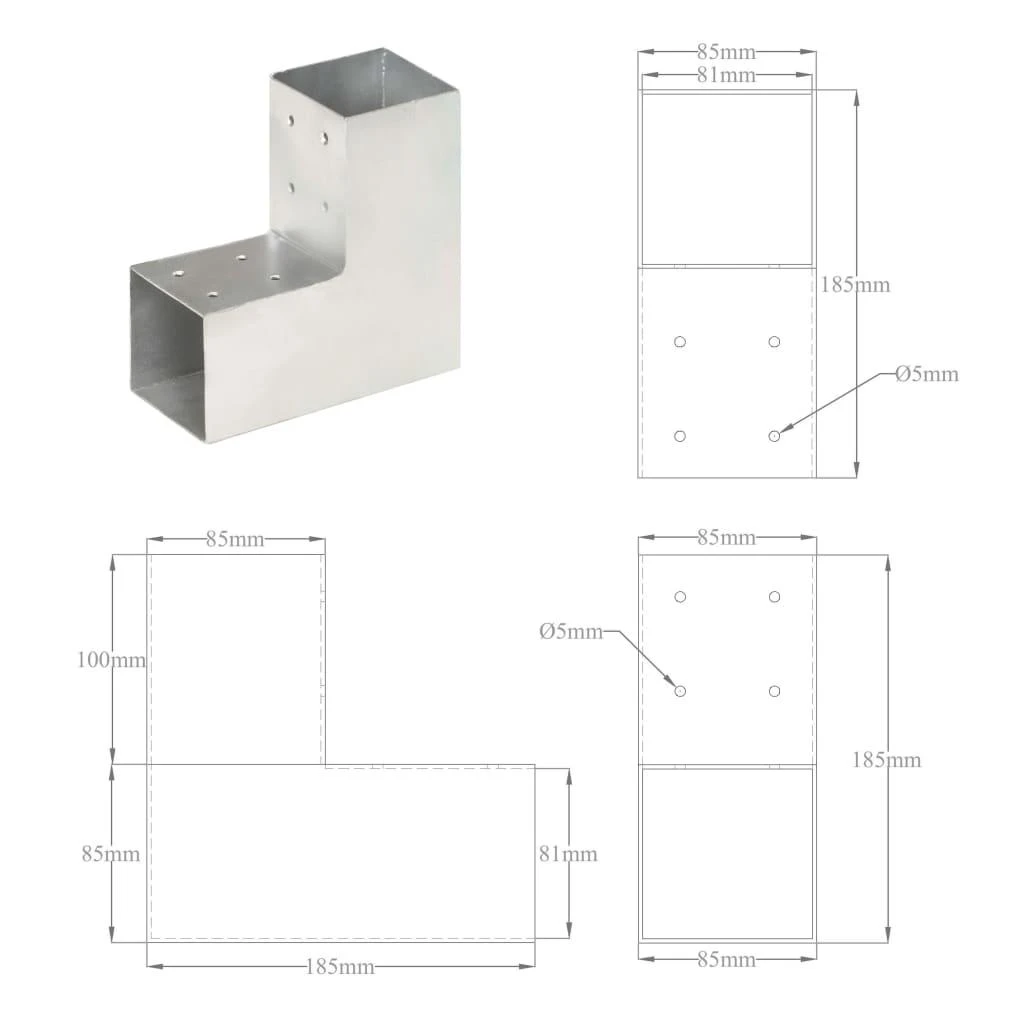 Stulpų sujungimai, 4vnt., 81x81mm, metalas, L formos
