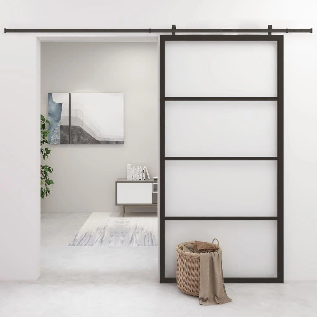 Stumdomos durys, juodos, 102,5x205cm, aliuminis ir ESG stiklas