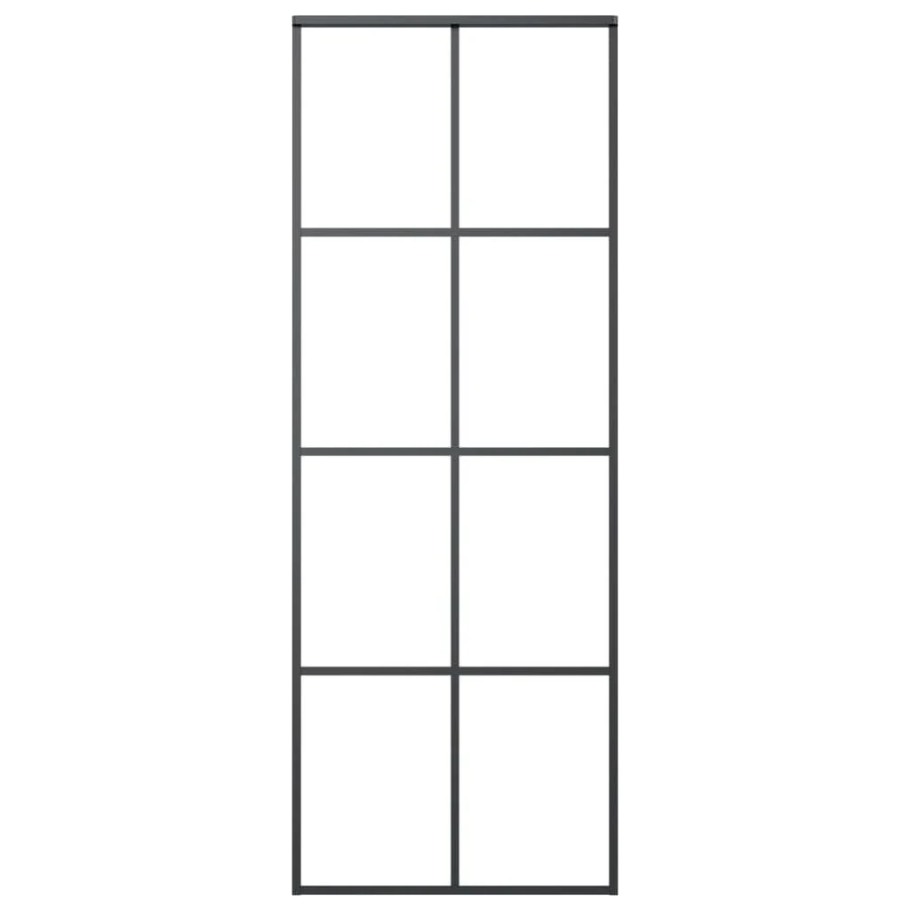 Stumdomos durys, juodos, 76x205cm, ESG stiklas ir aliuminis