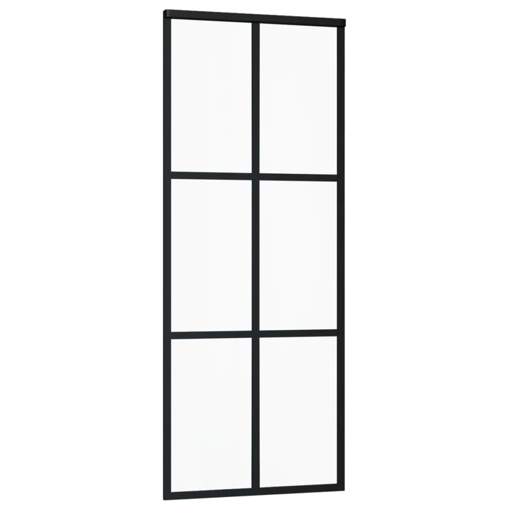 Stumdomos durys, juodos, 76x205cm, ESG stiklas ir aliuminis