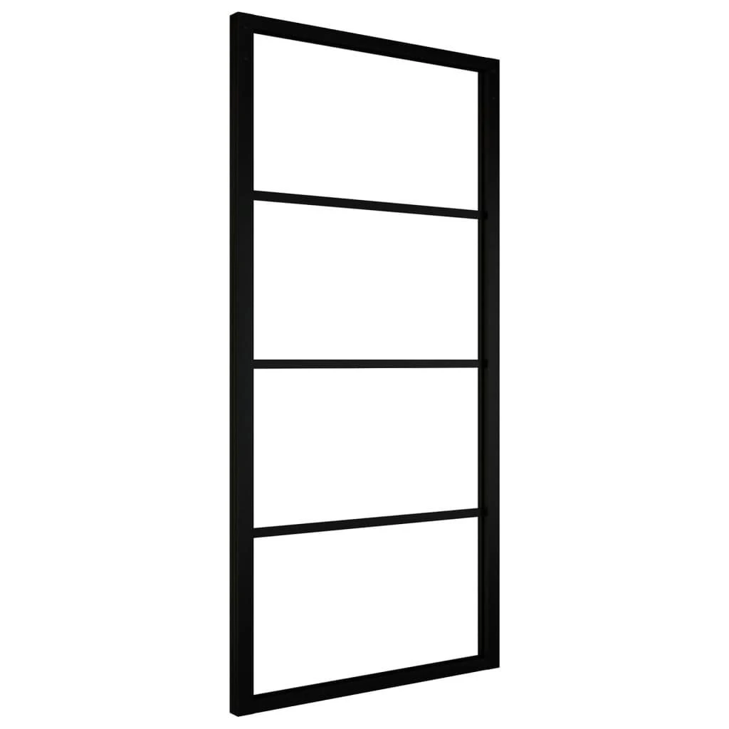Stumdomos durys, juodos, 90x205cm, aliuminis ir ESG stiklas