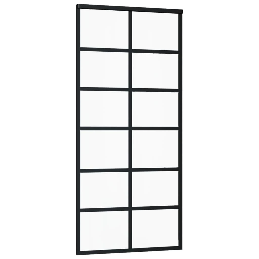 Stumdomos durys, juodos, 90x205cm, ESG stiklas ir aliuminis