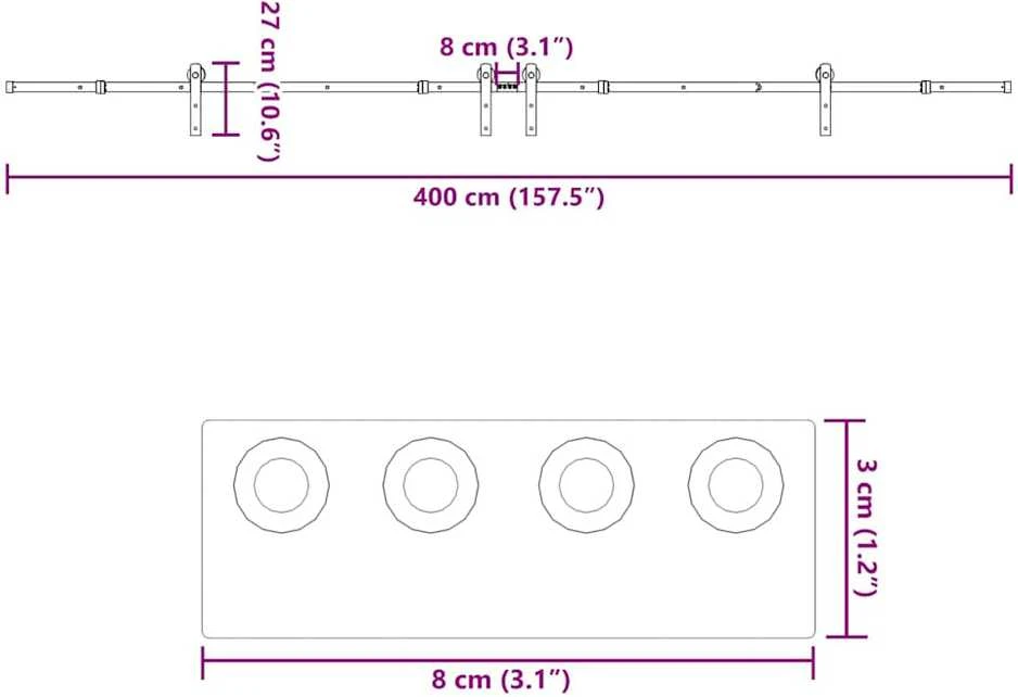 Stumdomų durų įrangos rinkinys, juodos sp., 400 cm, plienas