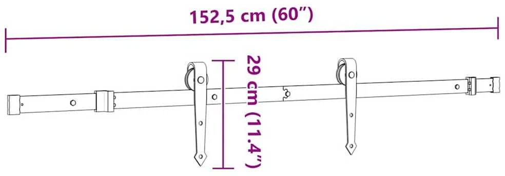 Stumdomų durų įrangos rinkinys, juodos sp., 152,5cm, plienas