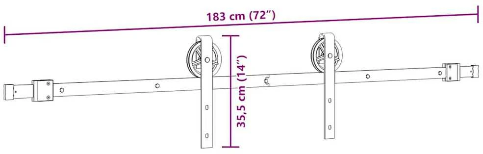 Stumdomų durų įrangos rinkinys, juodos spalvos, 183cm, plienas