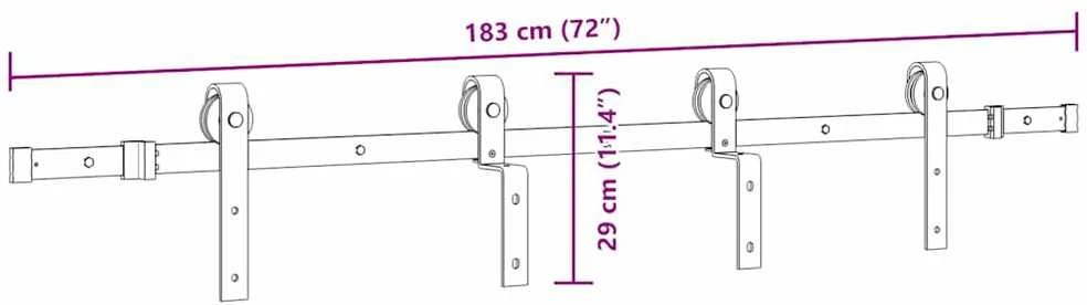Stumdomų durų įrangos rinkinys, juodos spalvos, 183cm, plienas