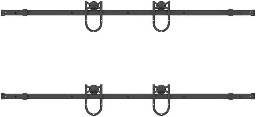 Stumdomų durų įrangos rinkinys, juodos spalvos, 183 cm, plienas