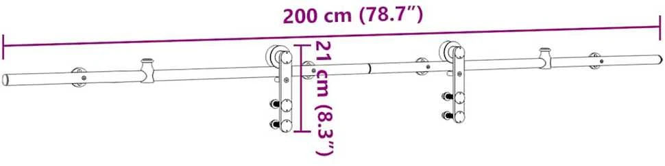 Stumdomų durų įrangos rinkinys, sidabr., 200cm, nerūd. plien.