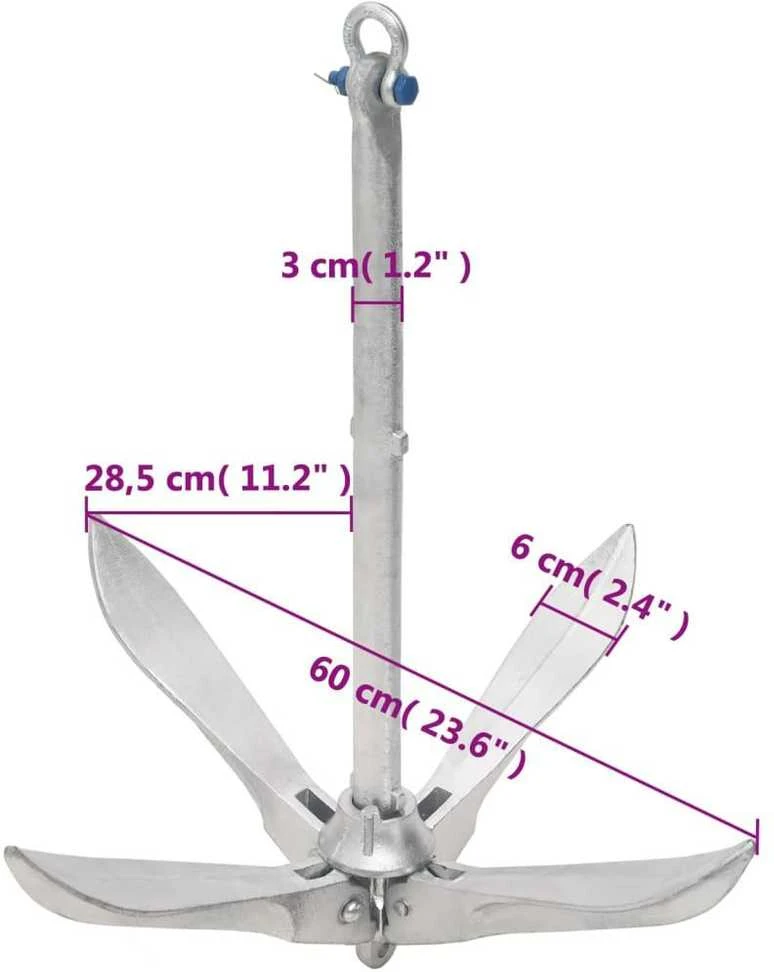 Sulankstomas inkaras, sidabrinis, 10kg, karštai cinkuotas ketus